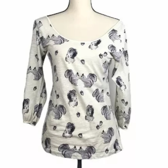 Anthropologie Postmark Squarrel Print Top in XS - Picture 2 of 7